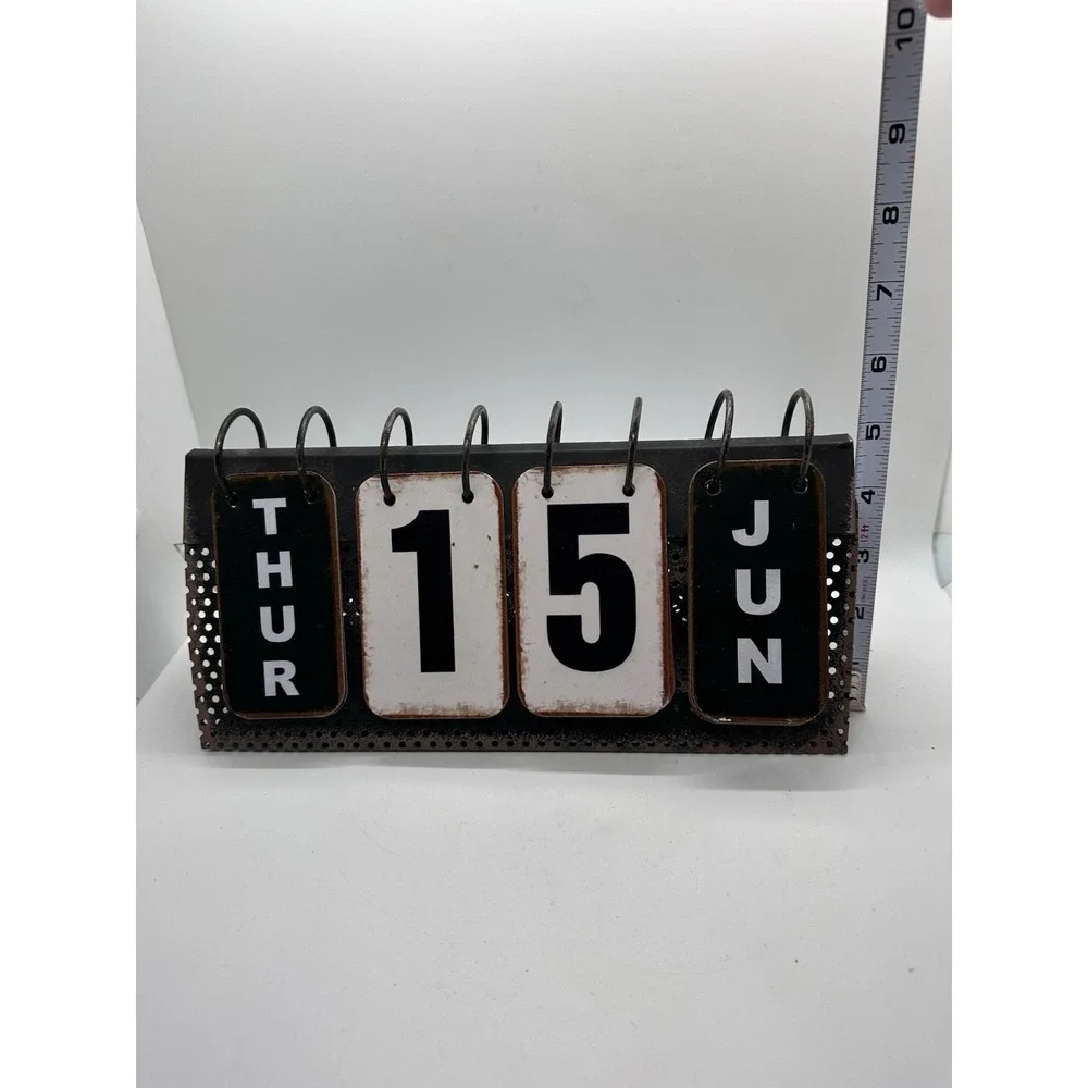 Perpetual Office Desk Flip Calendar Black Metal Months‎ Home Decor Retro antique